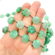 Chrysoprase Rondel Shape Oxidized Wire Chain